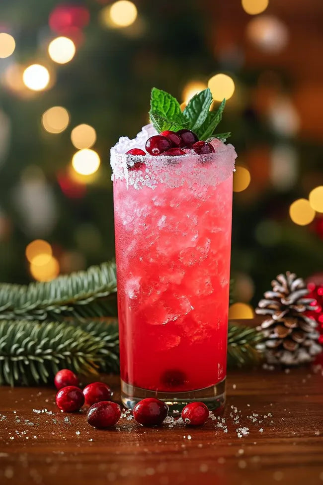 Verfrissende cranberrycocktail met ijs en munt, gemaakt met Cranberry Siroop van Mijn winkel.