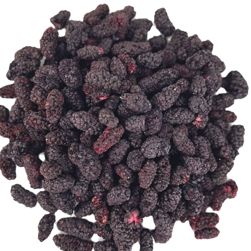 Gevriesdroogde zwarte moerbeien van Mijn winkel, een smaakvolle en natuurlijke snack, perfect voor je ontbijt of als gezonde tussendoortje.