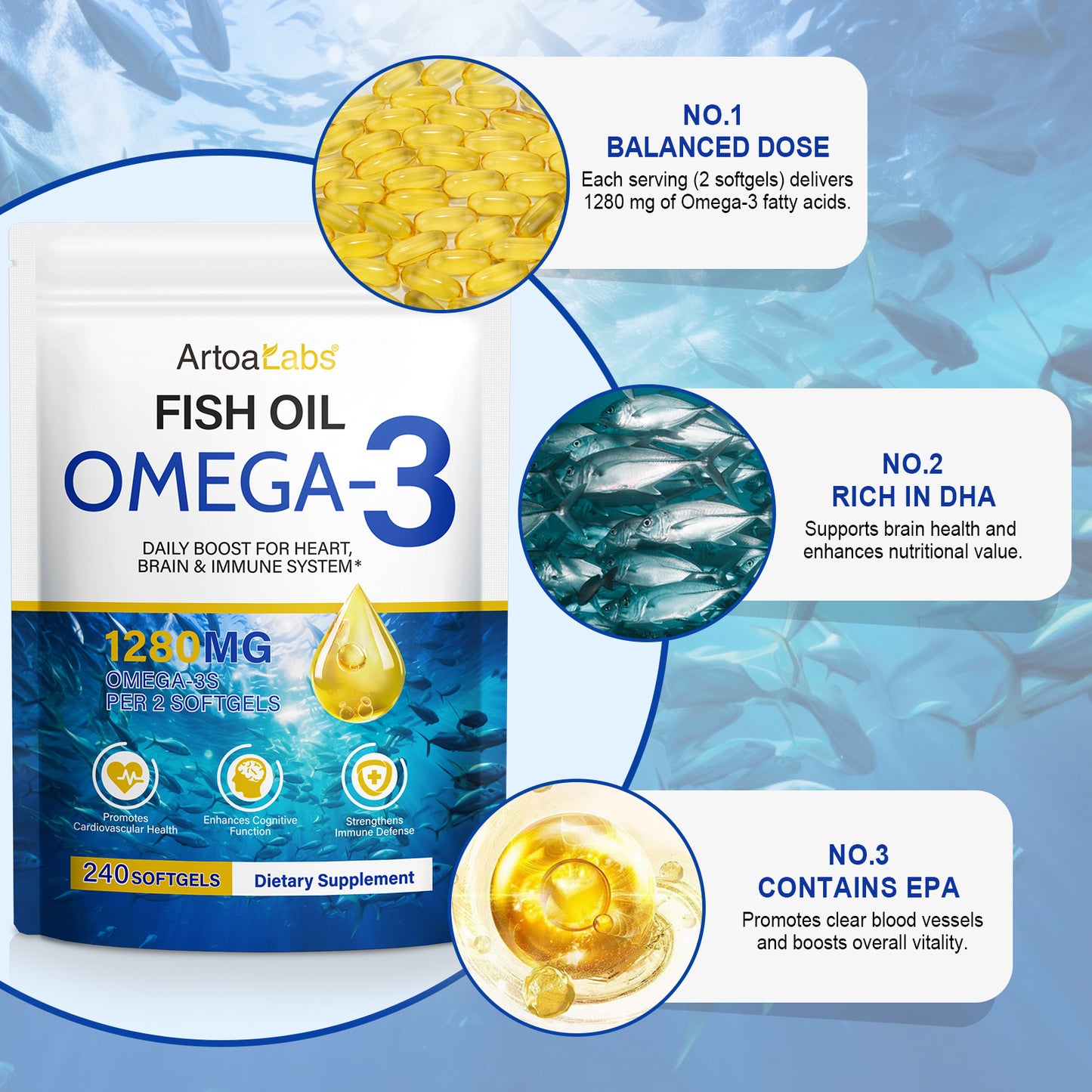 Omega 3 Visolie Capsules van Mijn winkel met details over dosering en voordelen zoals ondersteuning van cognitieve functies.