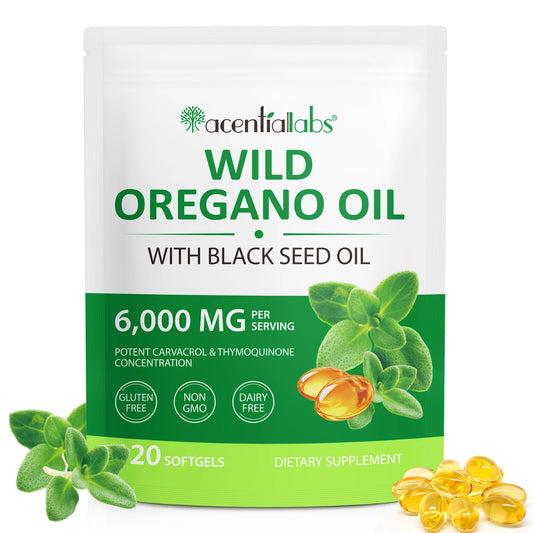 Pakket van Wilde Oregano+Zwarte Zaad Olie Capsules van Mijn winkel, met 6.000 mg per portie en een design dat de natuurlijke ingrediënten benadrukt.