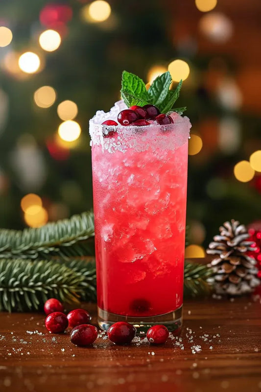 Verfrissende cranberrycocktail met ijs en munt, gemaakt met Cranberry Siroop van Mijn winkel.