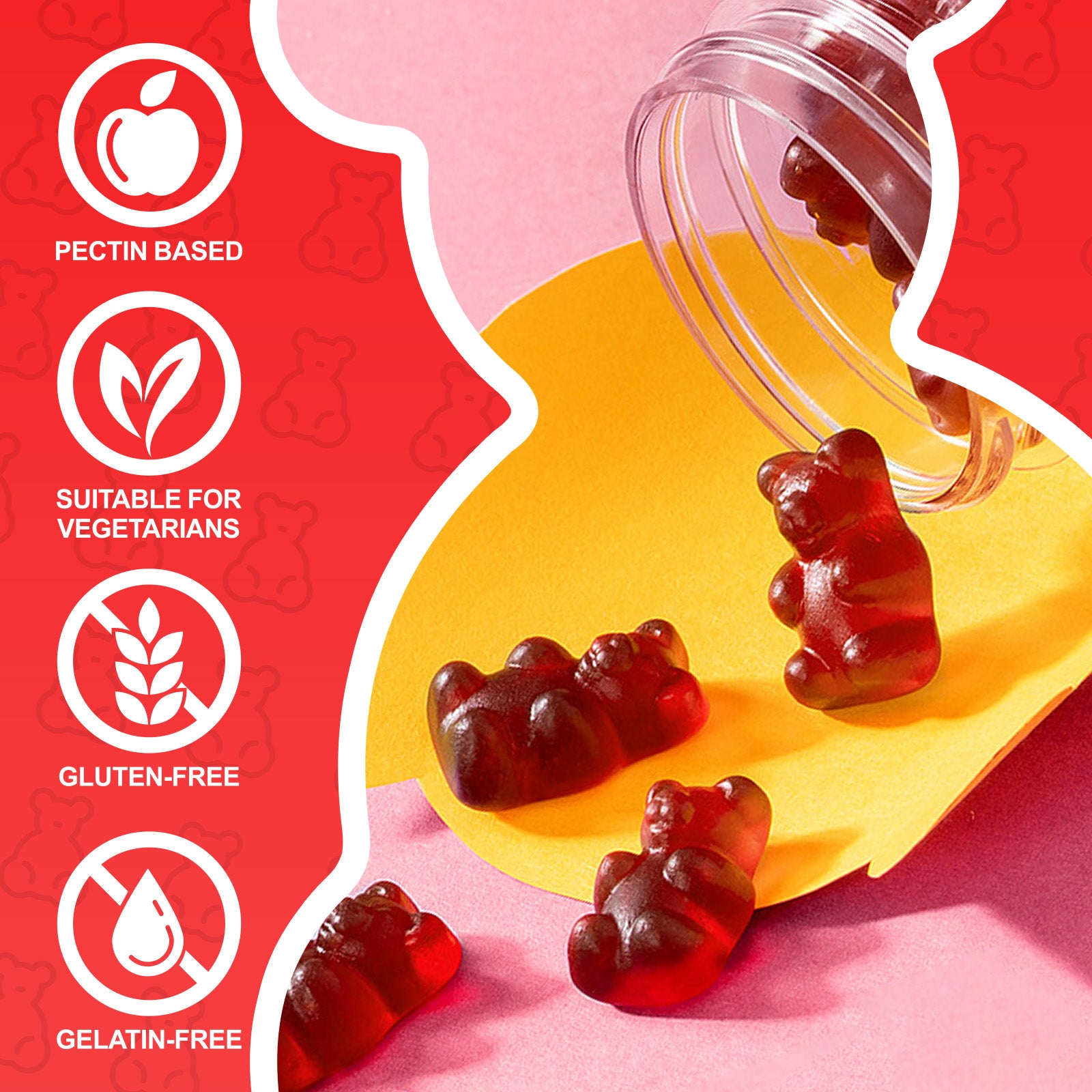 Pectine-gebaseerde gummies van Golden Nuts, ideaal voor vegetariërs en gluten-vrij, perfect voor het ondersteunen van je gezondheid, verkrijgbaar bij Mijn winkel - Golden Nuts Appelazijn Gummies.