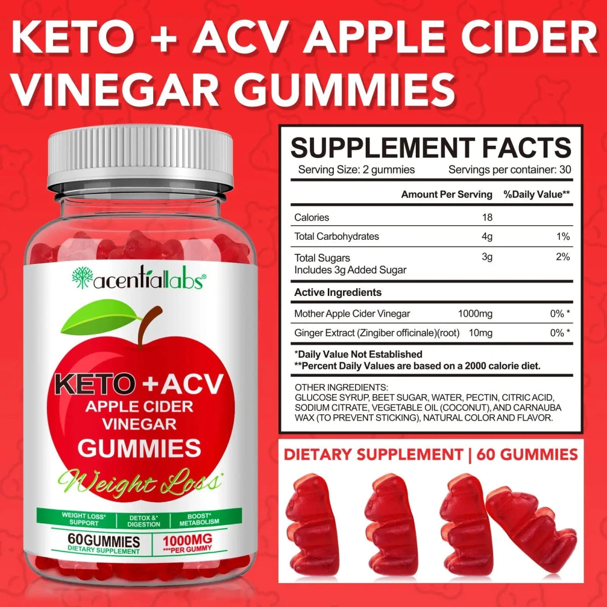 Golden Nuts Appelazijn Gummies - 60 Vegan Capsules Met 1000 Mg Per Dag, Voor Gezondheid En Welzijn - Golden Nuts