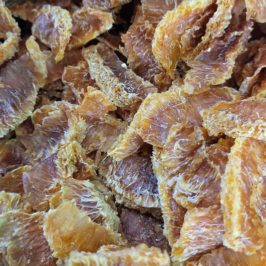 Heerlijke gedroogde sinaasappel schijfjes van 'Mijn winkel', ideaal als snack of voor in thee en cocktails.