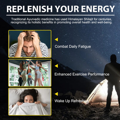 Informatie over de voordelen van Shilajit Resin van Mijn winkel, gericht op energiek voelen, verbeterde prestaties en herstel.