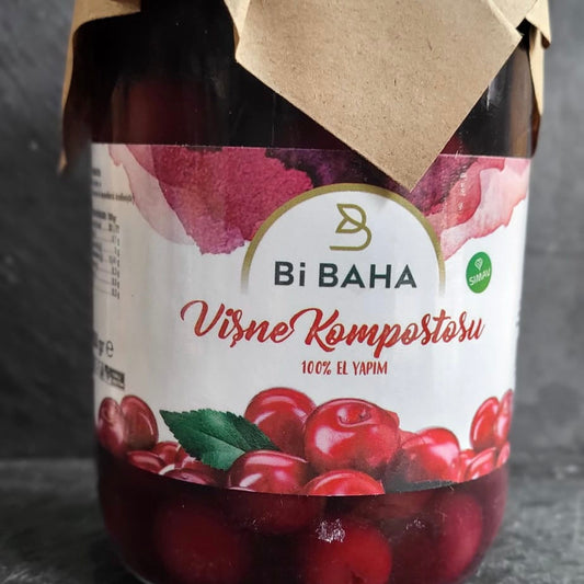 Heerlijke Kersen Compote van Mijn winkel in een glazen pot, verrijkt met rijpe kersen. Ideaal als topping voor desserts of puur genieten!